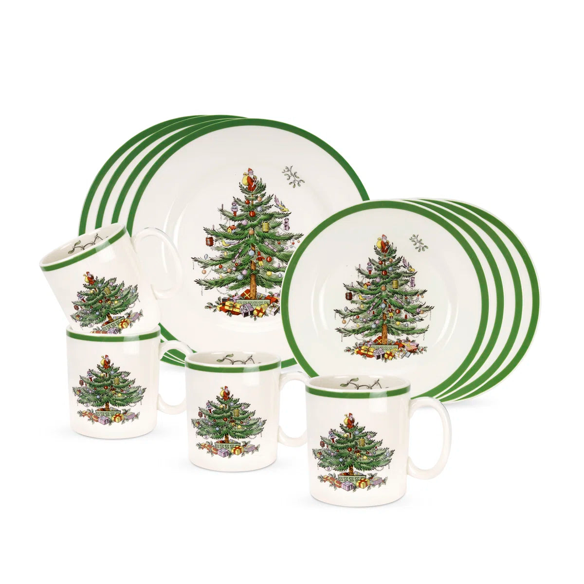 Christmas Tree 12-Piece Dinnerware Set with Plates & Mugs, Service for 4