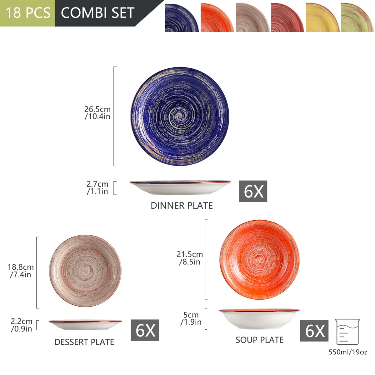 Albero 18 Piece Stoneware Dinnerware Set - Service for 6