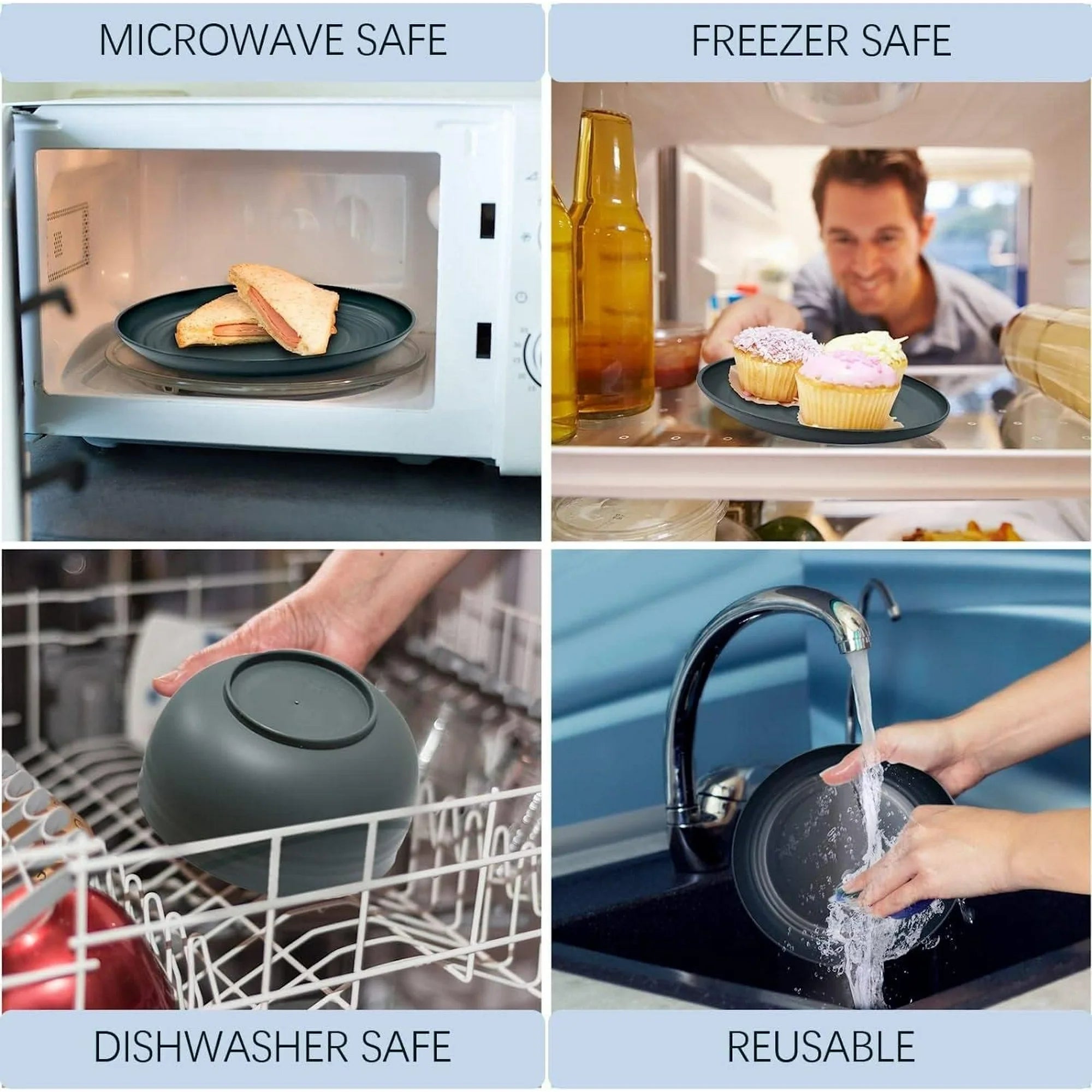 Unbreakable Dinnerware Sets, Wheat Straw Plates and Bowls Sets for 8, Microwave & Dishwasher Safe, Eco-Friendly, Perfect for Dinners, Buffets, and Events- Black