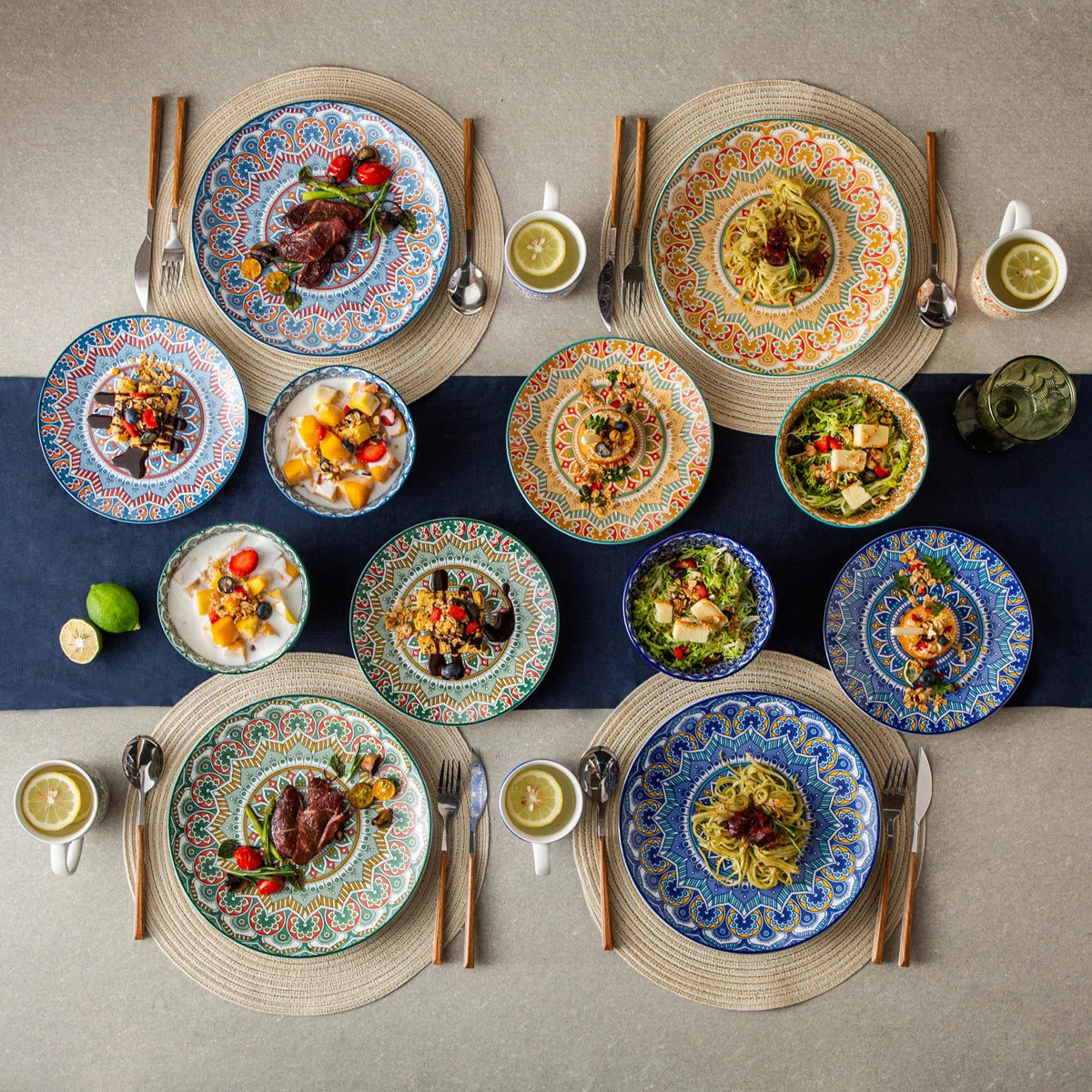 Mandala 16 Piece Porcelain China Dinnerware Set - Service for 4