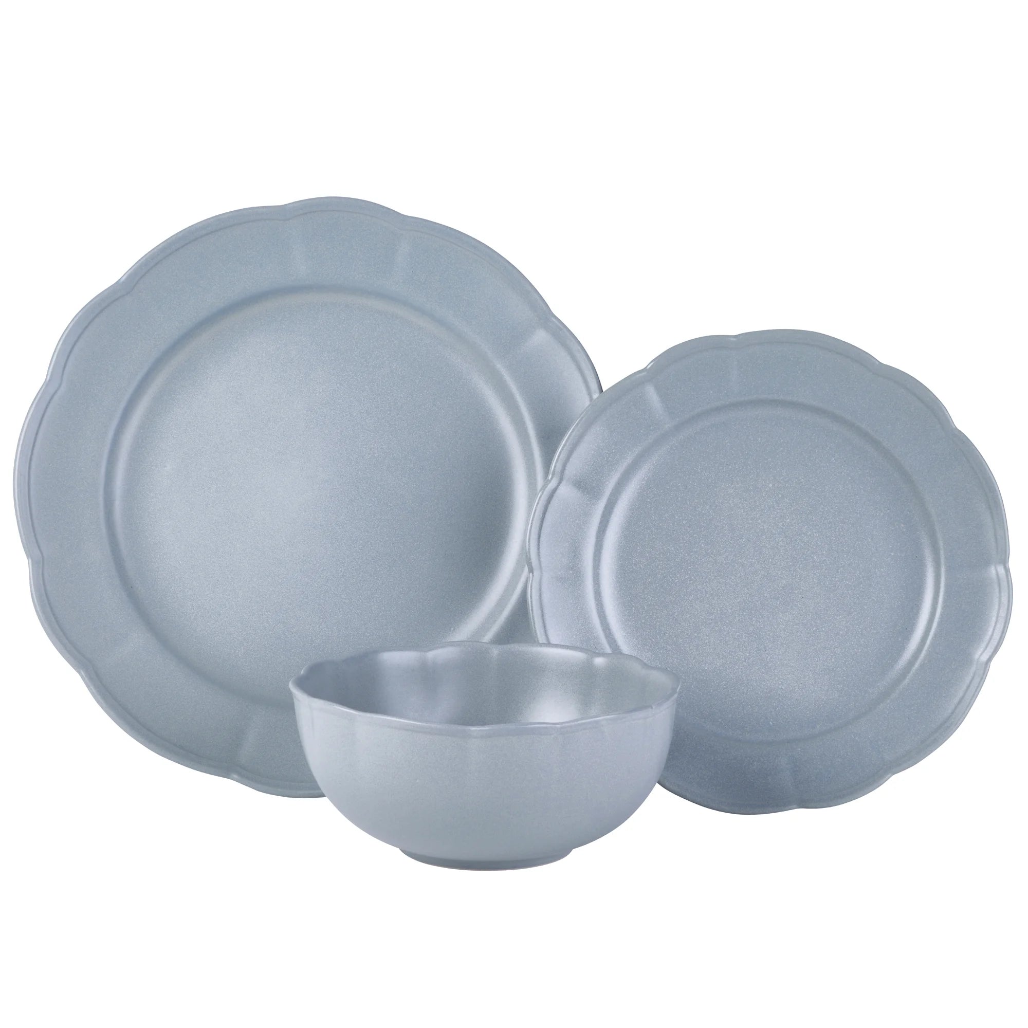 Scallop Stoneware Dinnerware 12 Piece Set Cornflower Blue by Drew