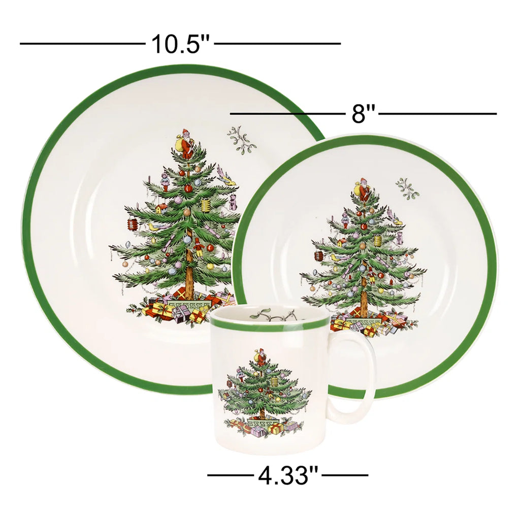 Christmas Tree 12-Piece Dinnerware Set with Plates & Mugs, Service for 4