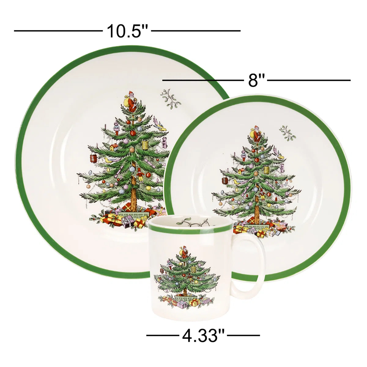Christmas Tree 12-Piece Dinnerware Set with Plates & Mugs, Service for 4
