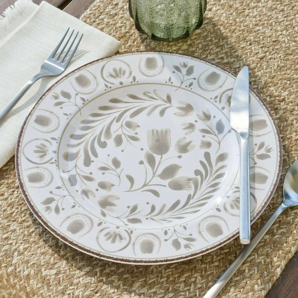 12-Piece Bamboo Melamine Dinnerware Set, Grey