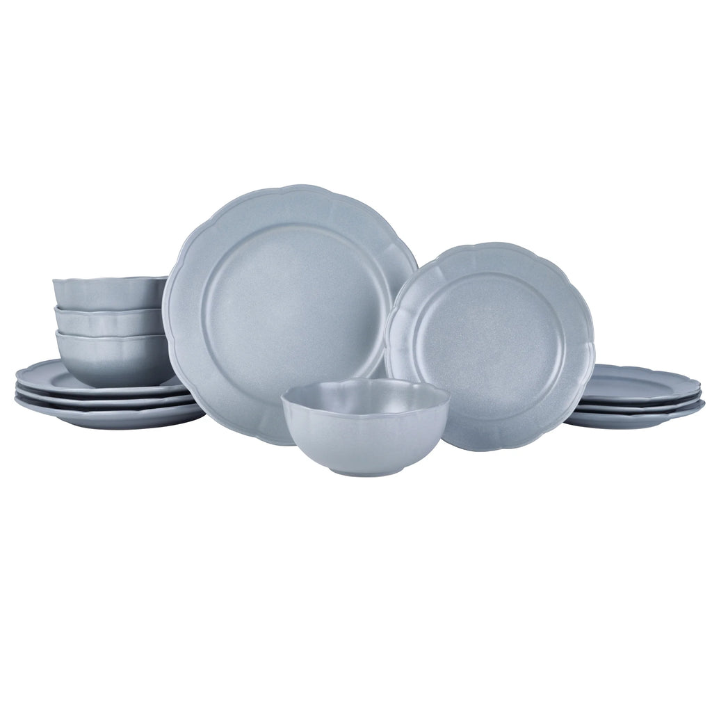 Scallop Stoneware Dinnerware 12 Piece Set Cornflower Blue by Drew
