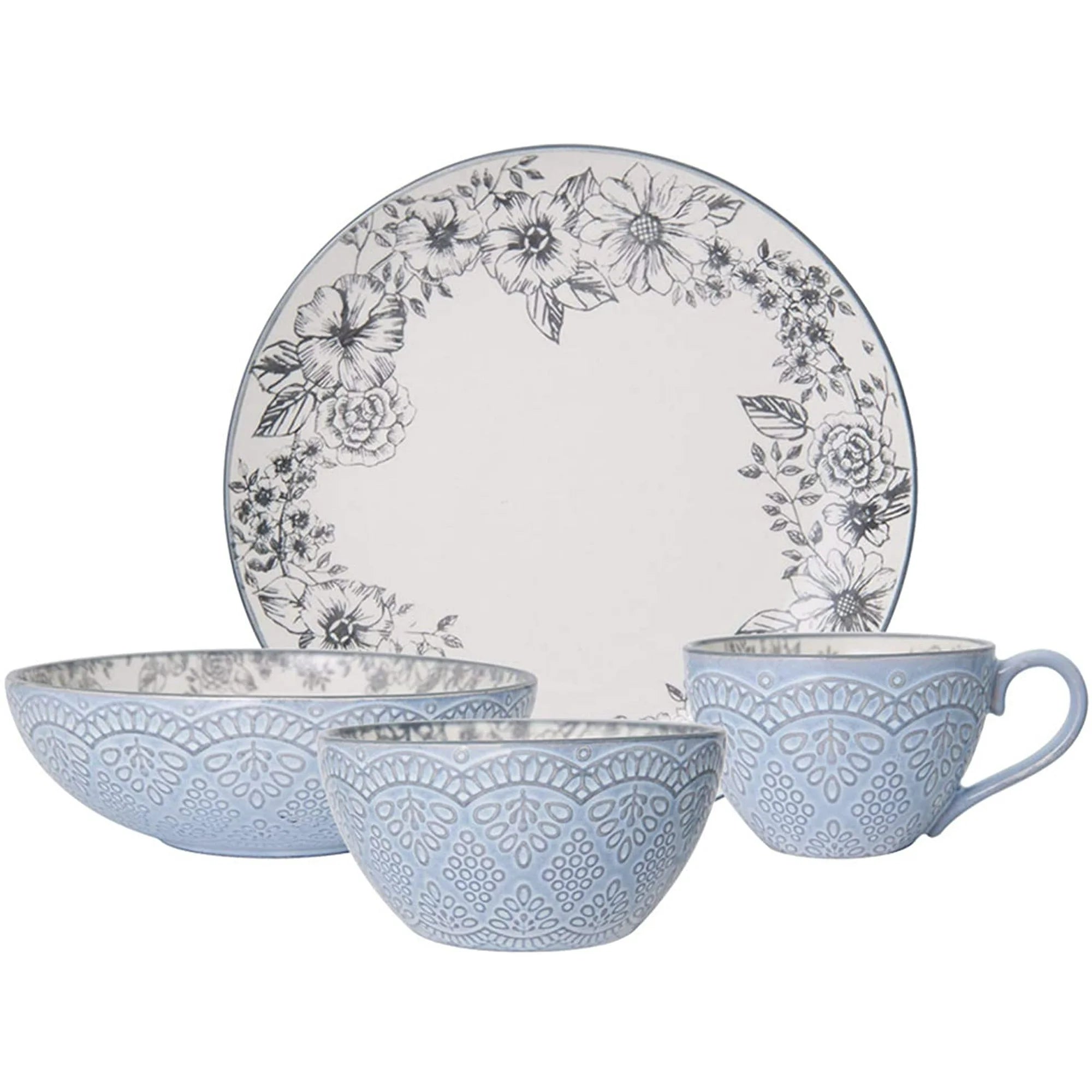 Gabriela Gray 16-Piece Stoneware Dinnerware Set, Service for 4 - ,Gabriela Grey