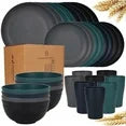 Unbreakable Dinnerware Sets, Wheat Straw Plates and Bowls Sets for 8, Microwave & Dishwasher Safe, Eco-Friendly, Perfect for Dinners, Buffets, and Events- Black