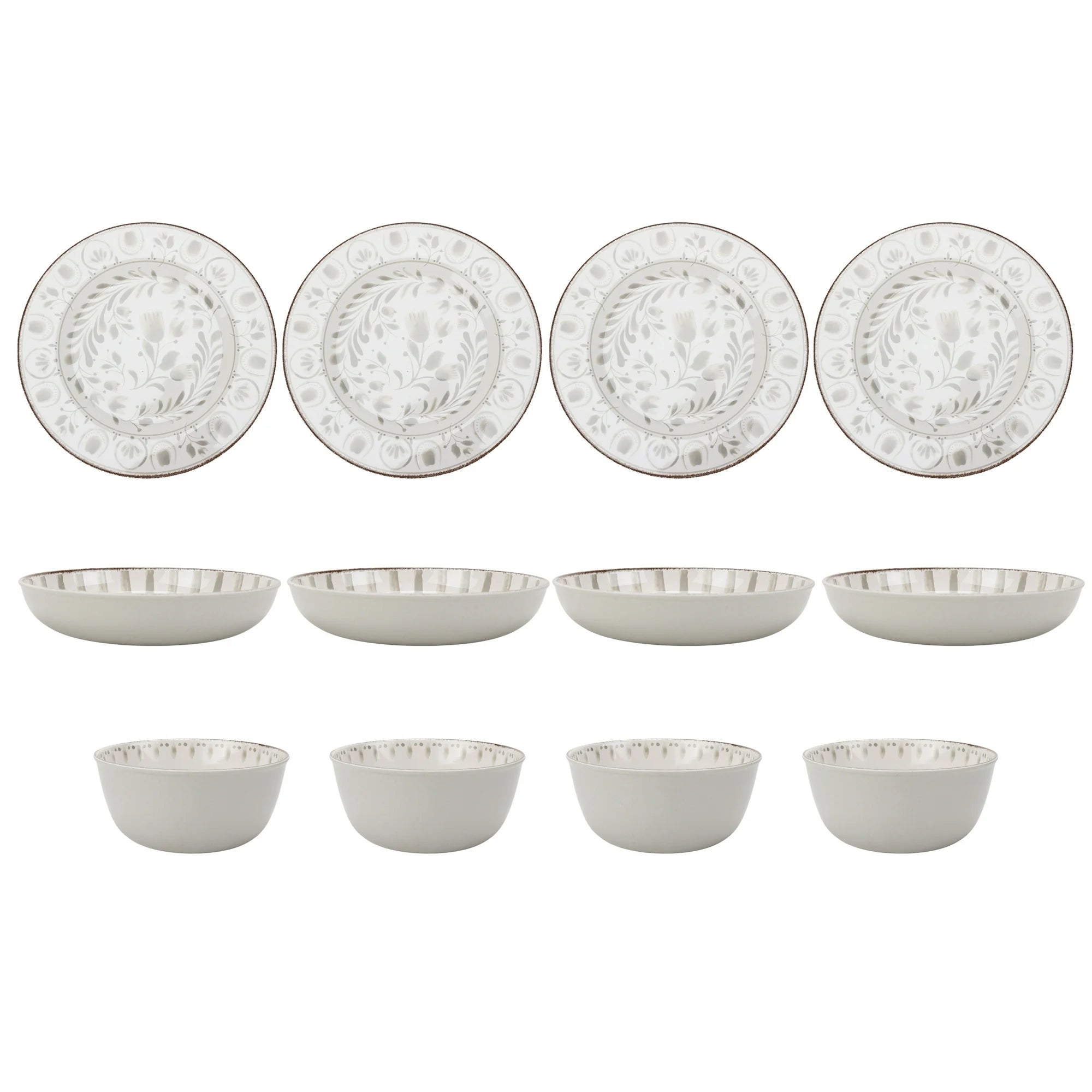 12-Piece Bamboo Melamine Dinnerware Set, Grey