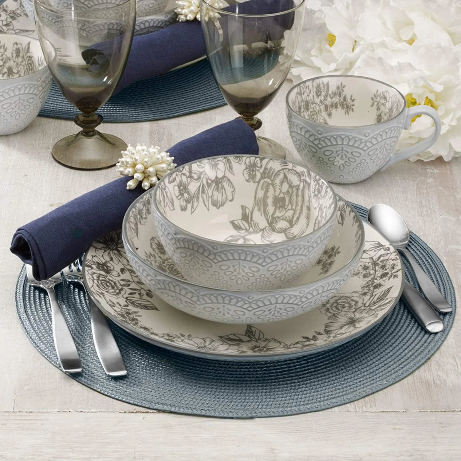 Gabriela Gray 16-Piece Stoneware Dinnerware Set, Service for 4 - ,Gabriela Grey